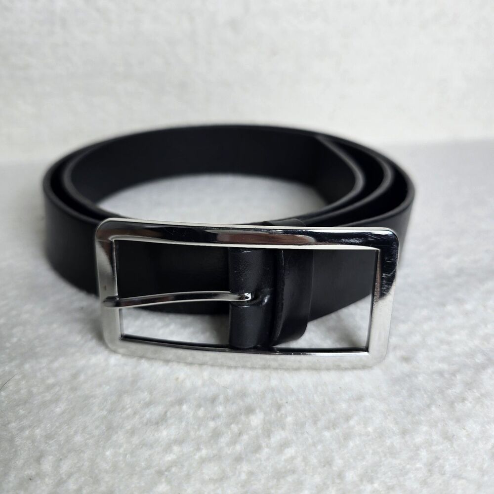 Banana Republic Black Leather Belt Mens Medium Silver Buckle